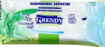 Салфетки влажные, Grendy (Гренди) 15 шт зеленый чай